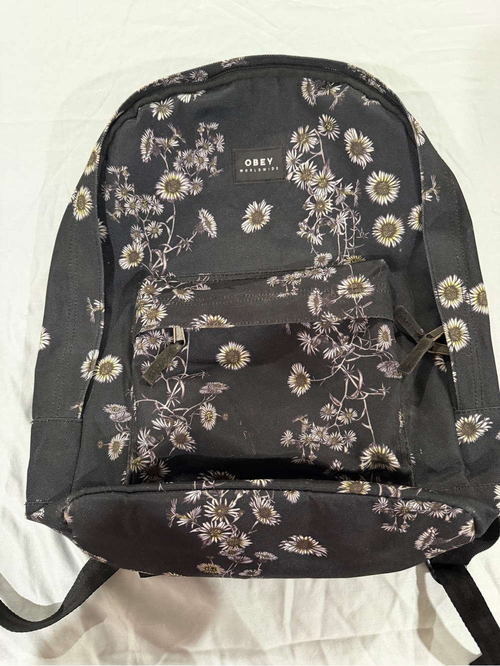 Obey Black Daisy Print Canvas Backpack